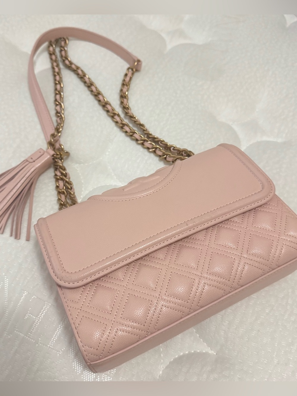 TORY BURCH Blush Fleming Soft Grain Small Convertible Shoulder Bag